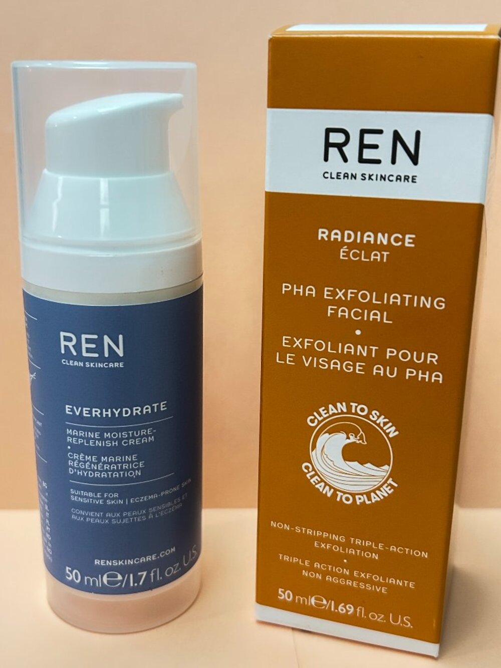 NIB 2-Piece REN Clean Skincare PHA Exfoliating Facial & Marine Moisture Cream